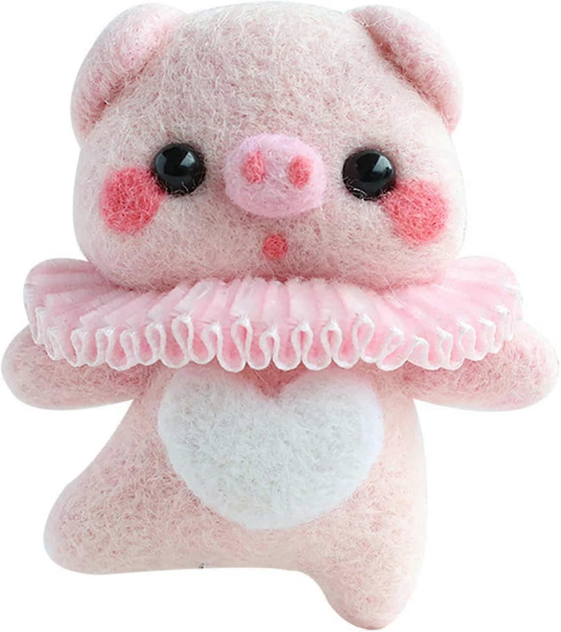 1 Pcs Needle Felting Starter Kit, with Needle Felting Tools, Instructions, Fibre Wool Yarn Roving Wool Stuffing and Material, Making Cute Pink Pig Orn