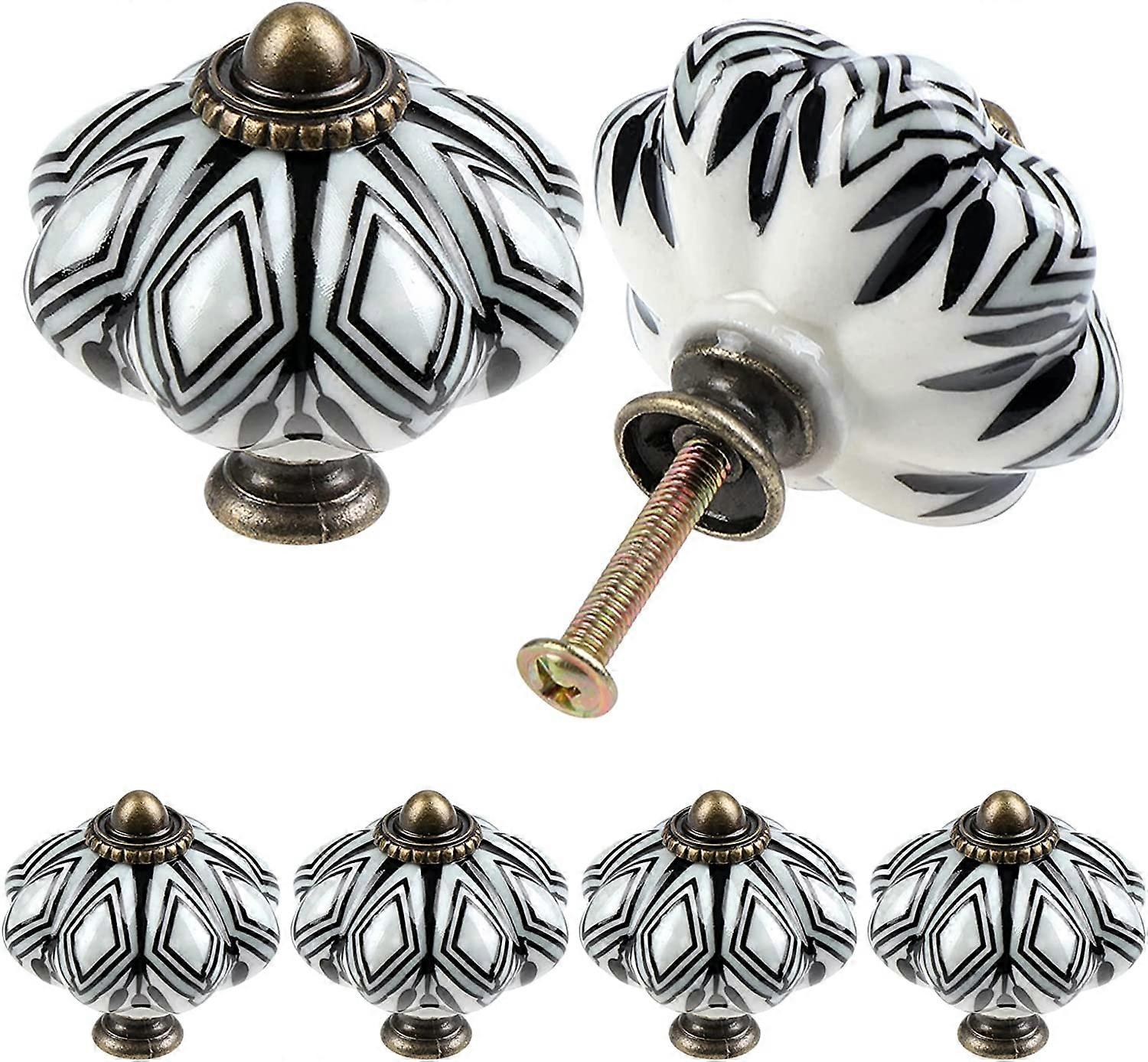 Set of 6 Round Ceramic Cabinet Knobs - Antique Pumpkin Style