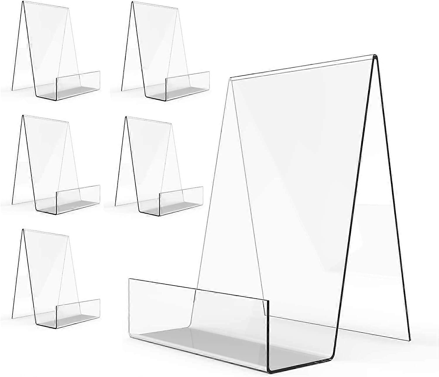 Book Stand with Ledge,6PC Clear Acrylic Display Easel, Transparent Tablet Holder for Displaying Pictures,Books,Music Sheets,Notebooks, Artworks, CDs,