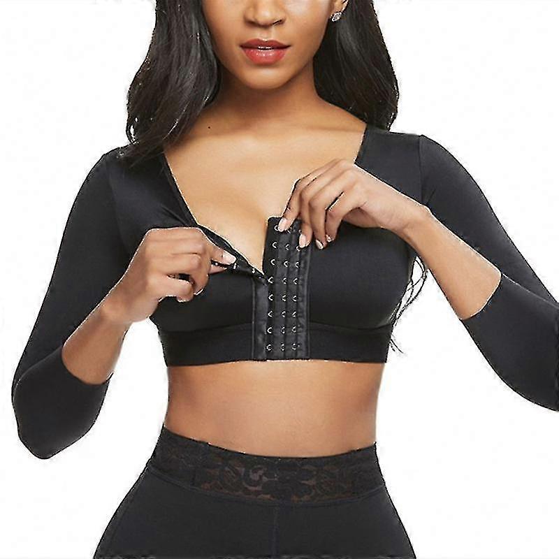 Womens Shapewear 3/4 Sleeve Arm Shaper Front Closure Compression Bra Post Surgery Posture Corrector Tank Top