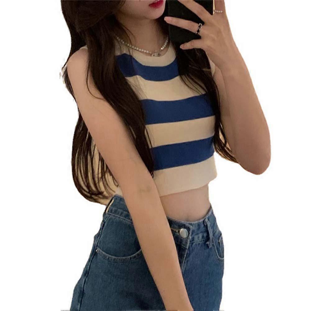 Women's Knitted Striped Halter Vest High Waist Slim Sleeveless Top for Summer