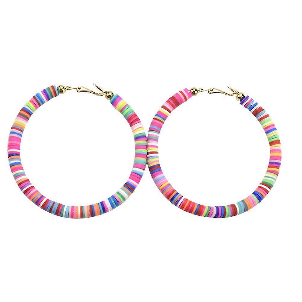 1 Pair of Bohemian Ear Ring Polymer Clay Round Fashionable Ear Drop Colorful