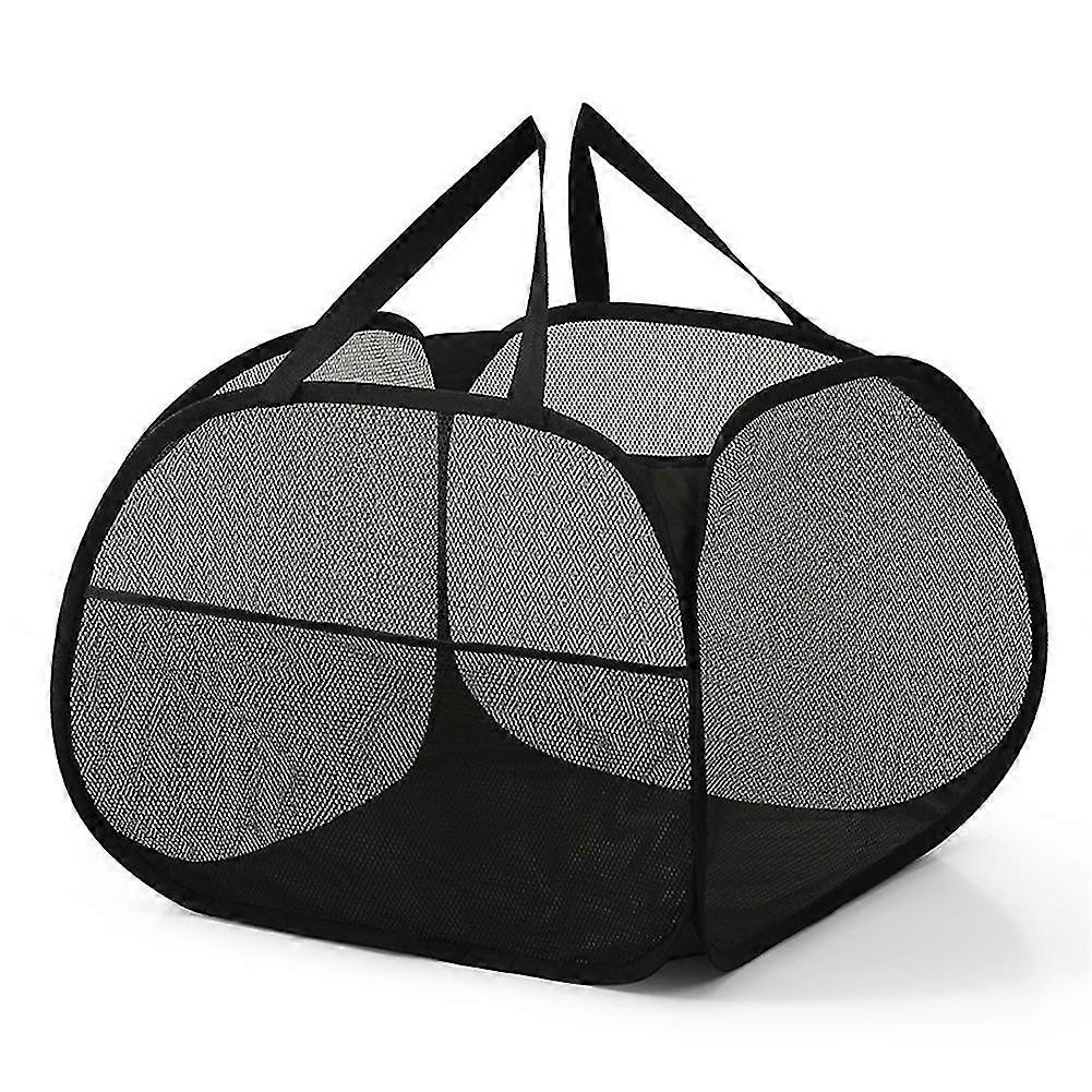 Collapsible Mesh -Up Laundry Hamper with Strong Handles, Opening Clothes Hamper with Side Pockets