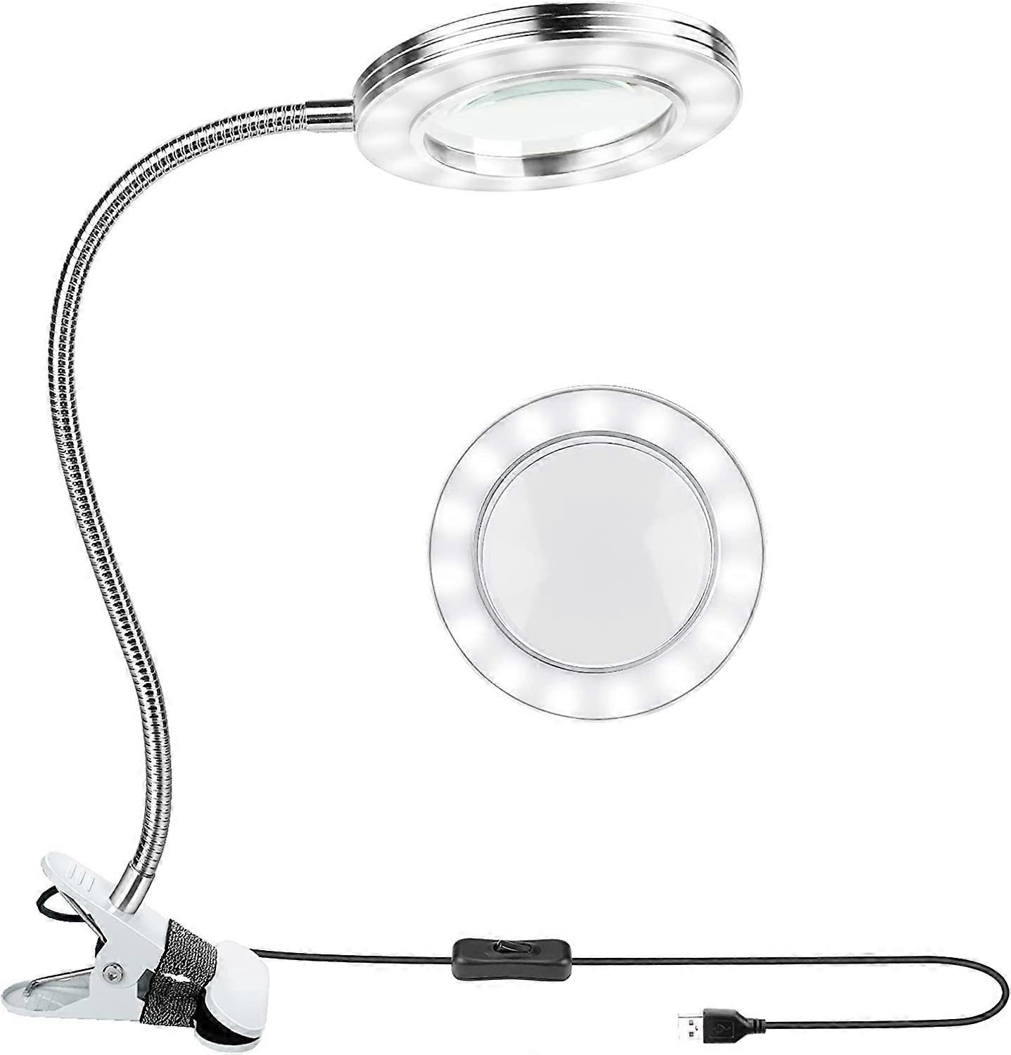 Lupenlampe mit LED-Licht, 360 Flexible Schreibtischlampe mit Metallclip USB-Stromversorgung