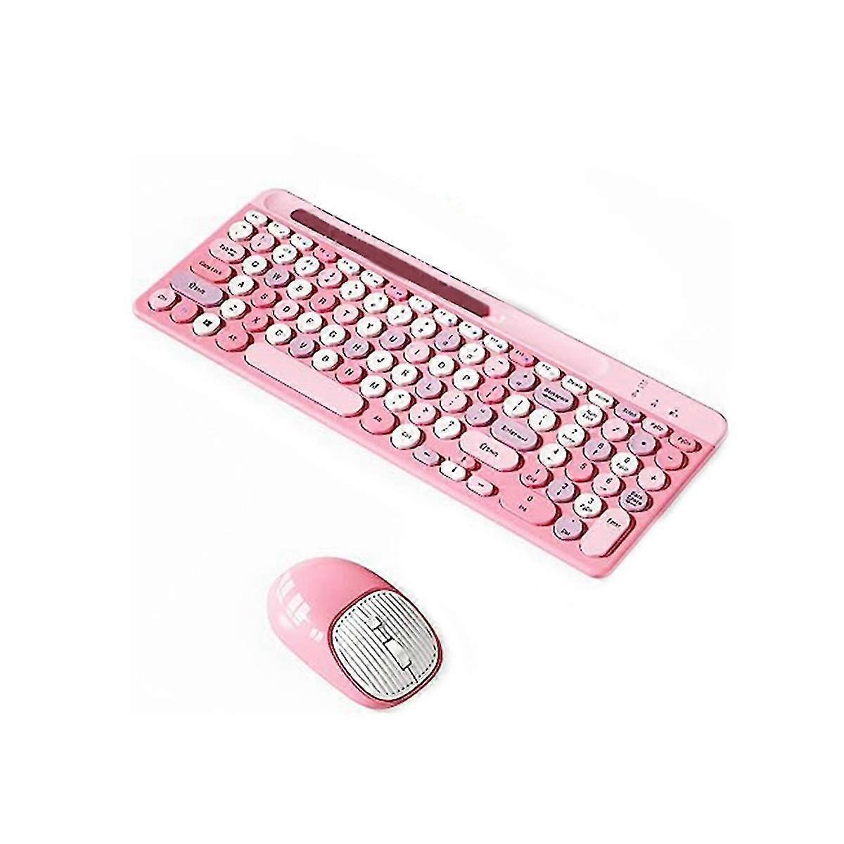 Bluetooth Keyboard And , Multi-device Rechargeable Keyboard And Mouse Combo With Phone Holder (pink)