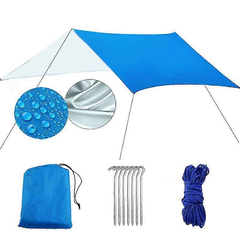 Rainproof Tarp 3m X 3m Hiking Shelter Hammock Tarp Tarp Rain Fly Waterproof Tent Canopy Sunshade Portable Lightweight Tarp(blue)