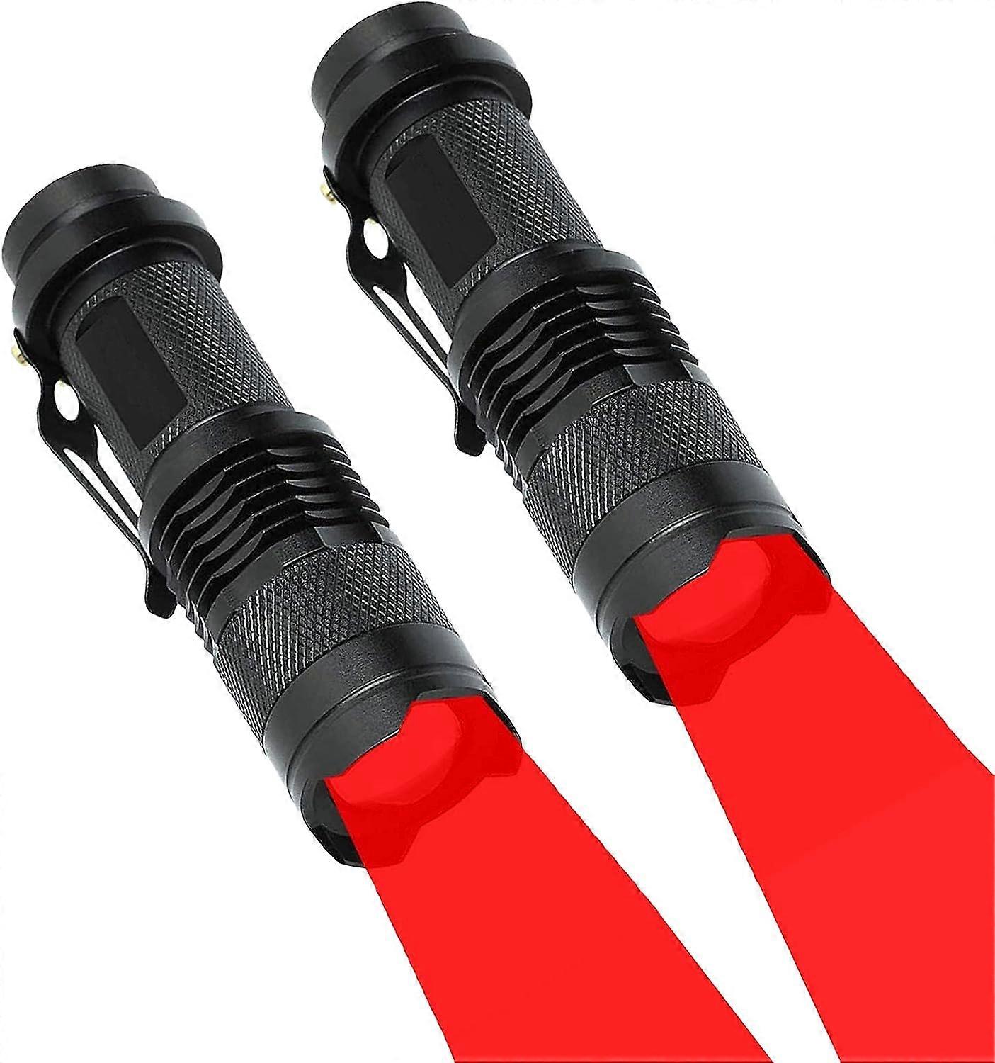 Red LED Flashlight Mini 3 Modes Zoomable Hunting Light Torch for Hunting, Astronomy, Night Vision, 2 Pack