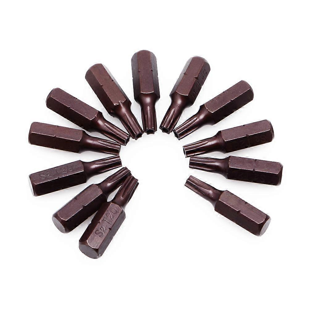 12Pcs T20 1/4" Hex Shank Magnetic Torx Security Screwdriver Bits With Hole 25mm