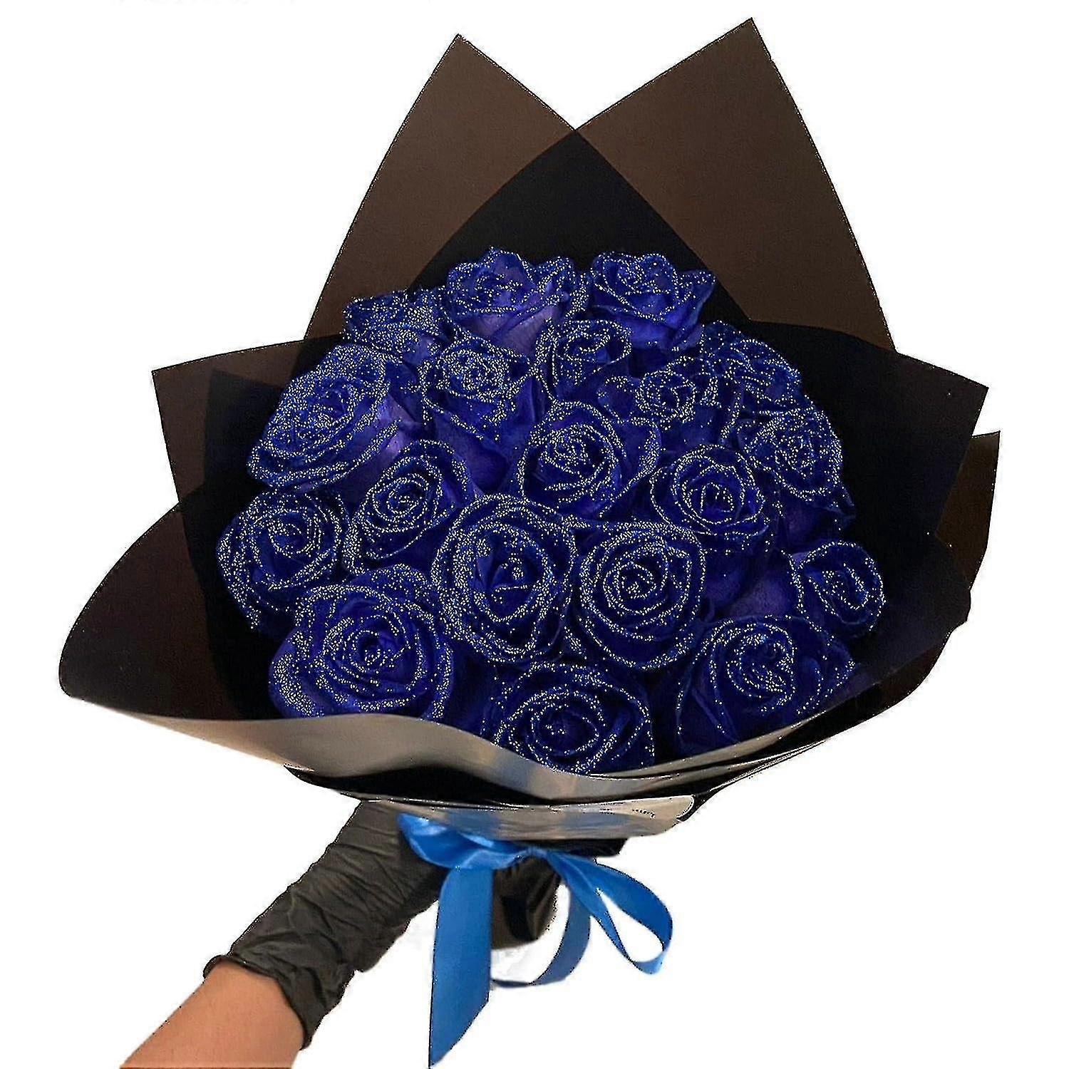 Glitter Rose Bouquet Blue Artificial Rose Flowers Bouquet Everlasting ...
