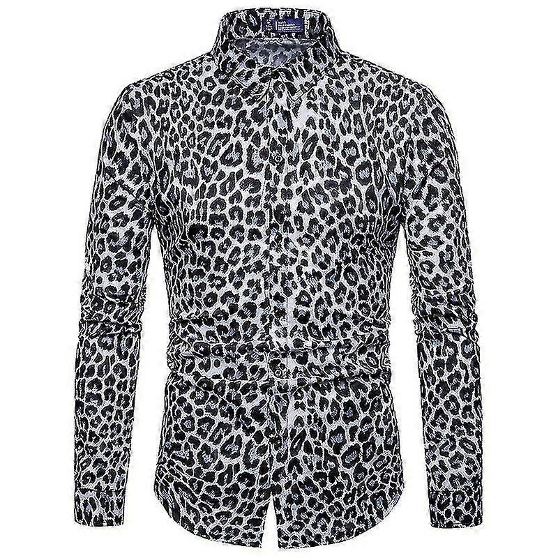 Herren Casual Leopard Print Langarm Shirt
