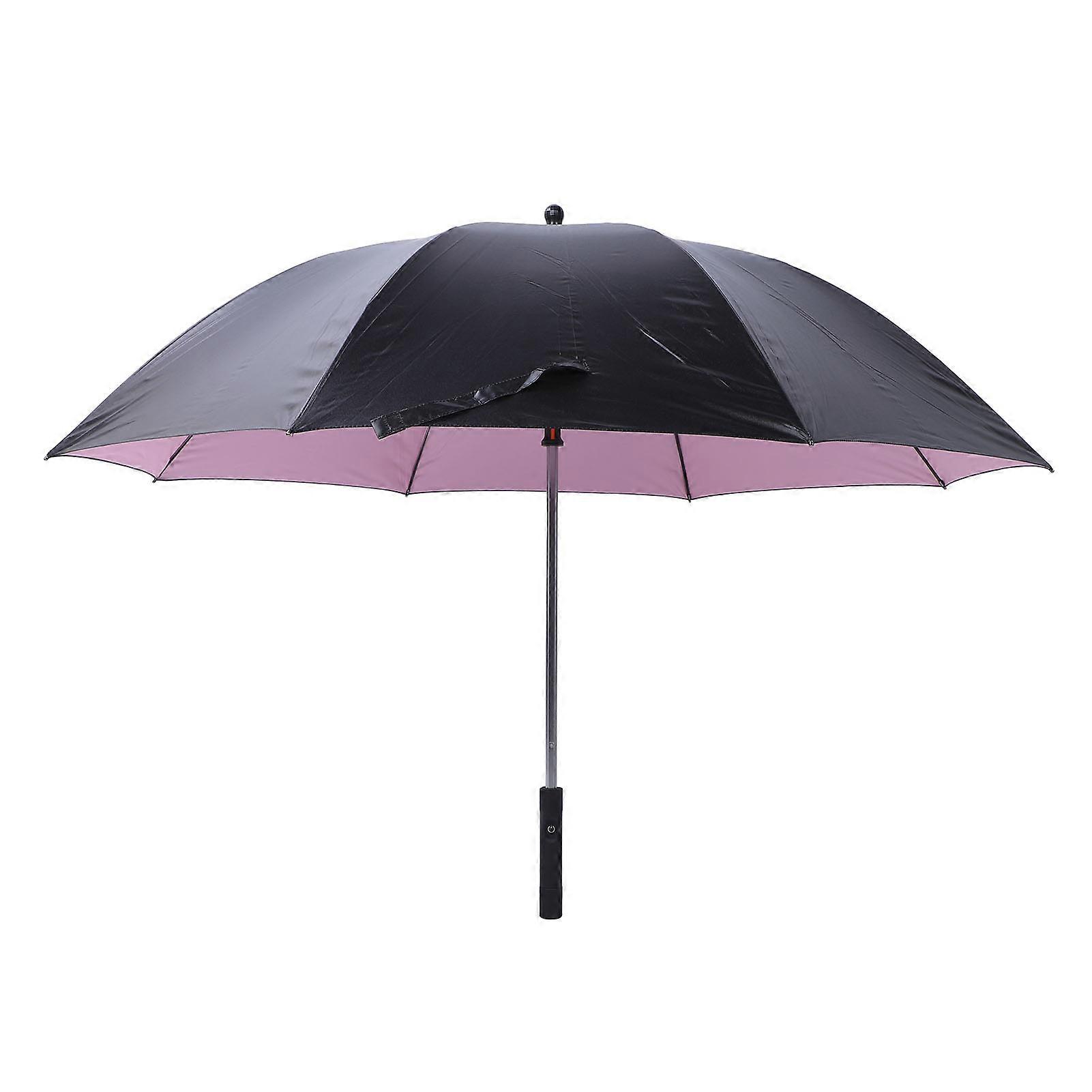 Sun and Rain Umbrella 90cm Length USB Interface Portable UV Sun Umbrella with 3000mah Cooling Fan Pink