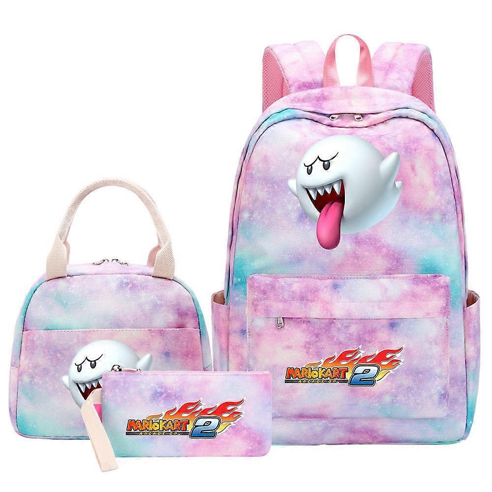 كاواي سوبر ماريو فتاة الاطفال القلم حقيبة الغداء - قوس قزح غالاكسي حقائب الكتب 3 قطع - النساء المراهقات حقائب مدرسية - حقيبة ظهر للكمبيوتر المحمول للسفر