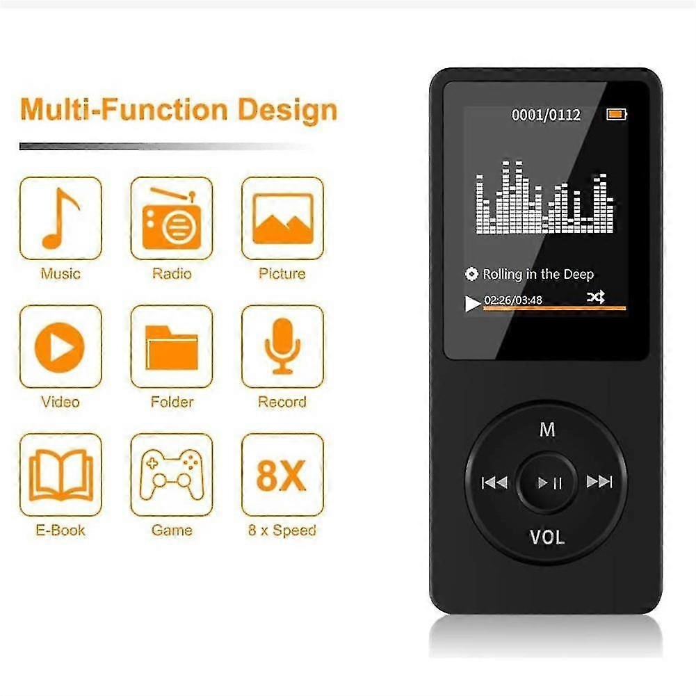 Mp3 Player Mp4 Recording Pen 1.8-inch Tft Display Multi-functional Fm Radio Student E-book Recorder Built-in Microphone