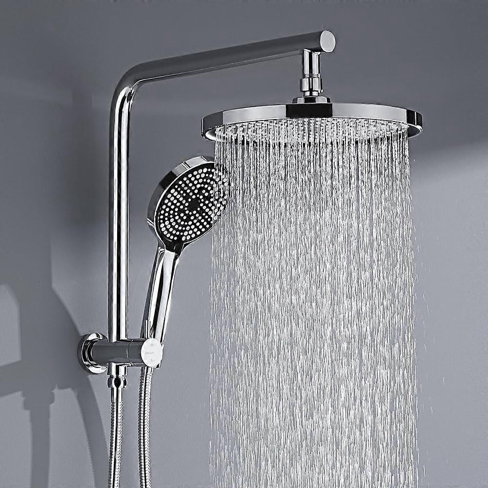 aura 10" regnbruserhovedsæt 2 i 1 vægmonteret brusestang 3-mode håndholdt spray rundt badeværelse (mat sort) krom