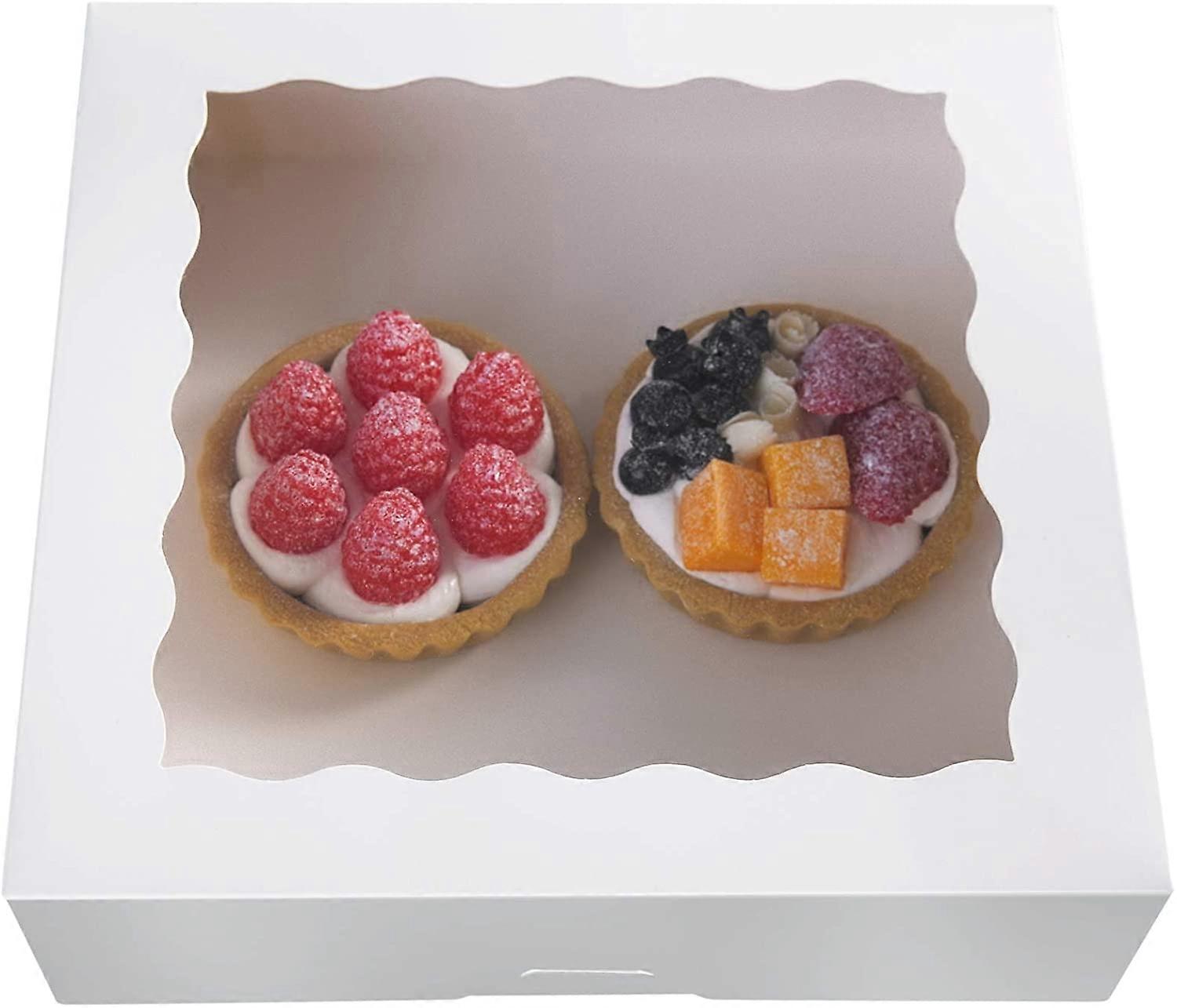 ONE MORE 10inch White Natural Kraft Bakery Pie Boxes with PVC Windows,Large Cookie Box 10x10x2.5inch 12 of Pack