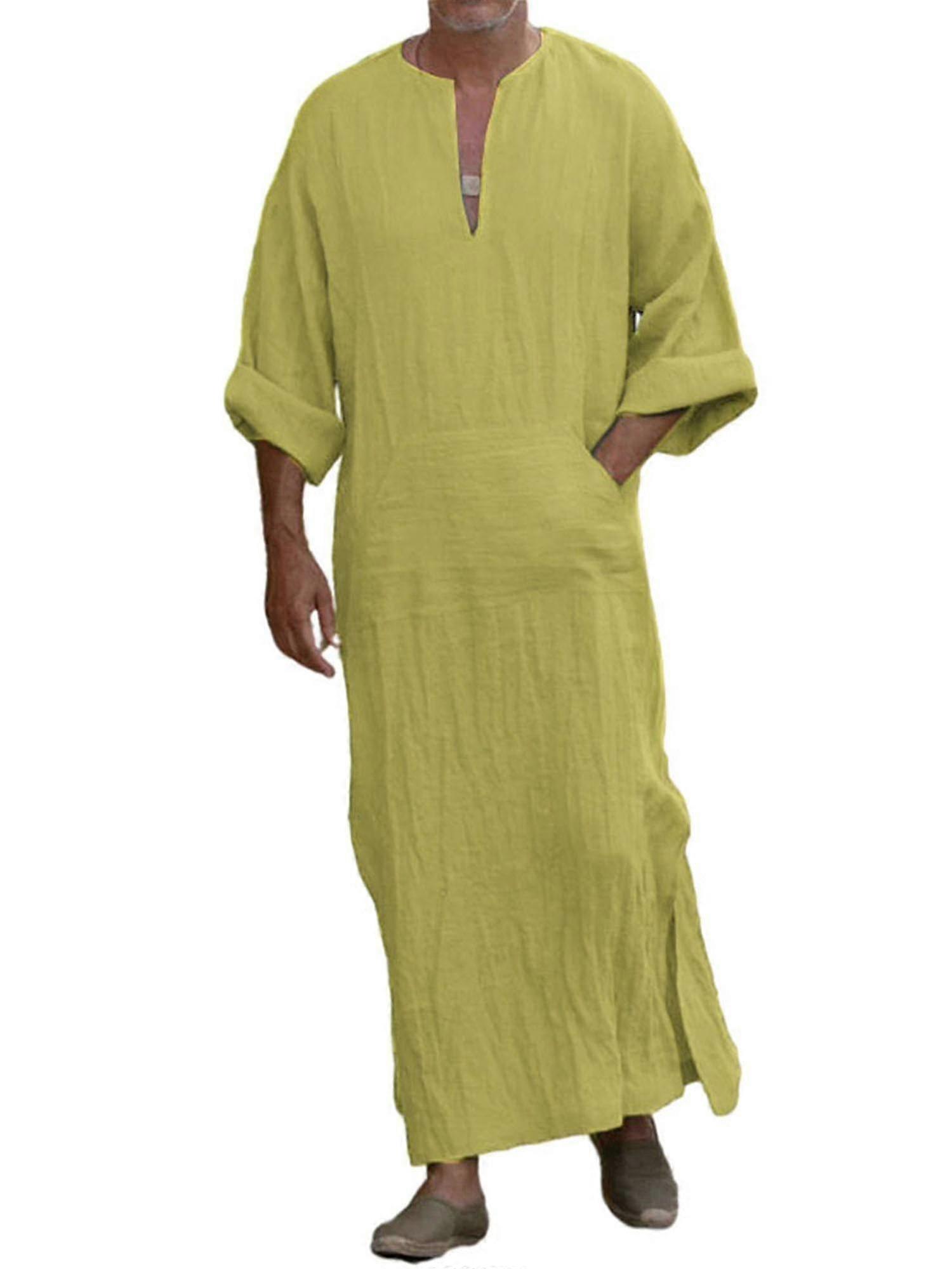 Erkek Kaftan Suudi Arap İslami Yarım Kollu Thobe Tunik Bornozlar Casual Long Tops -t