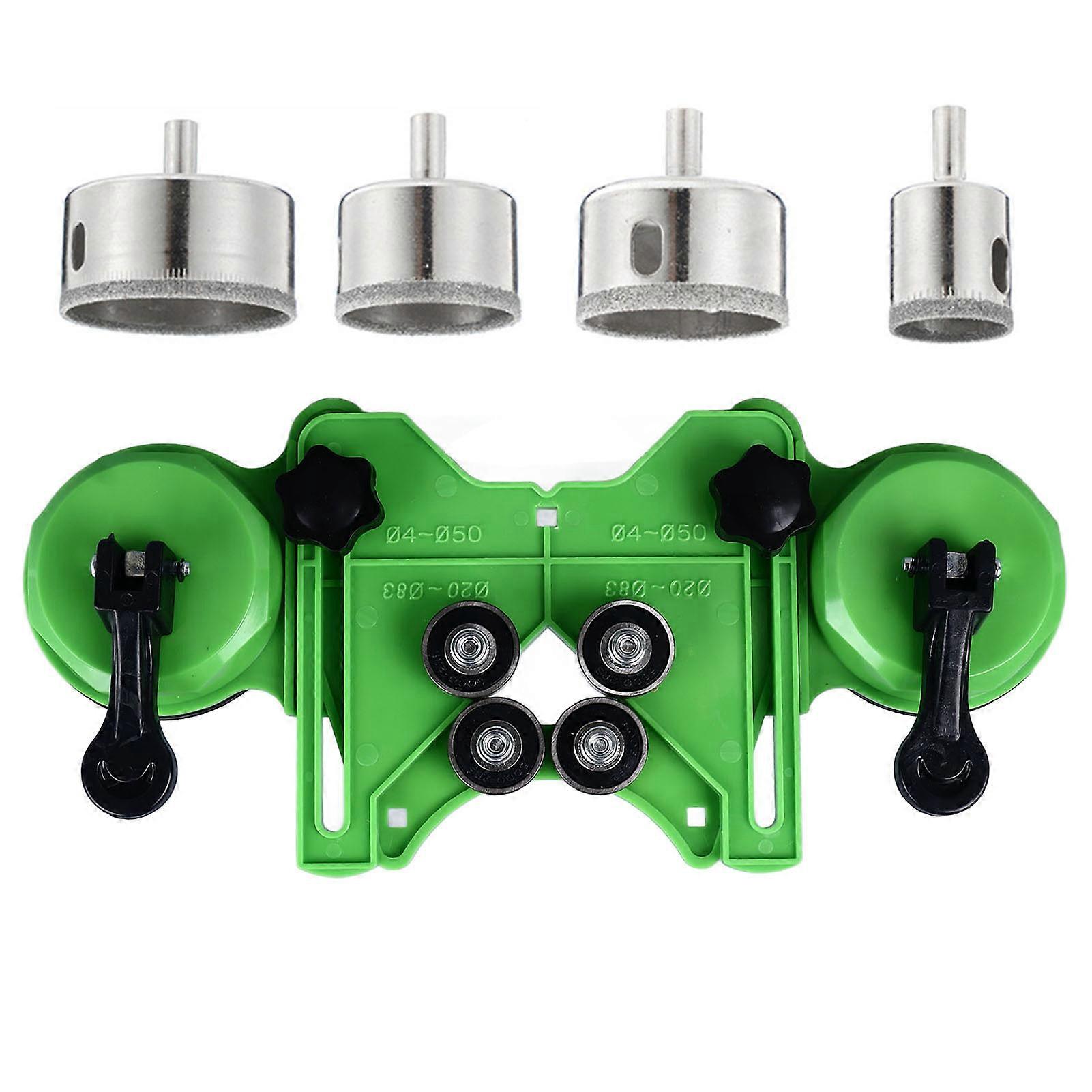 Tile Hole Saw Guide Jig Fixture Adjustable Portable with 2 Suction Cups for Ceramic Glass Marble Locator with 4 Drill Bits