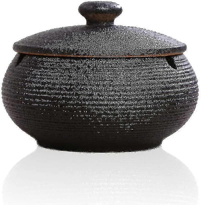 Ceramic Ashtray With Cover Windproof Retro Chinese Style Black