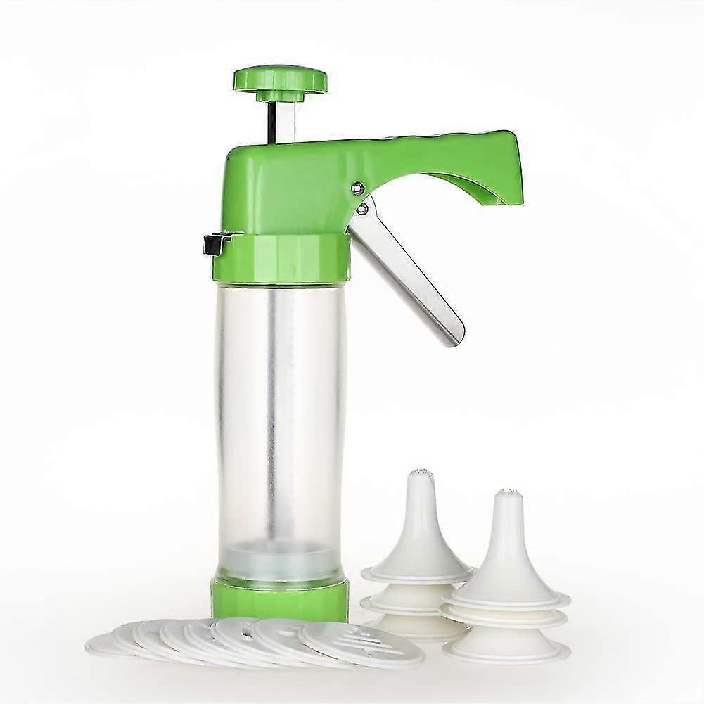 Cookie Press Maker Machine - Icing Gun Kit With 16 Discs And 6 Decoration Tips For Home Diy (Green)