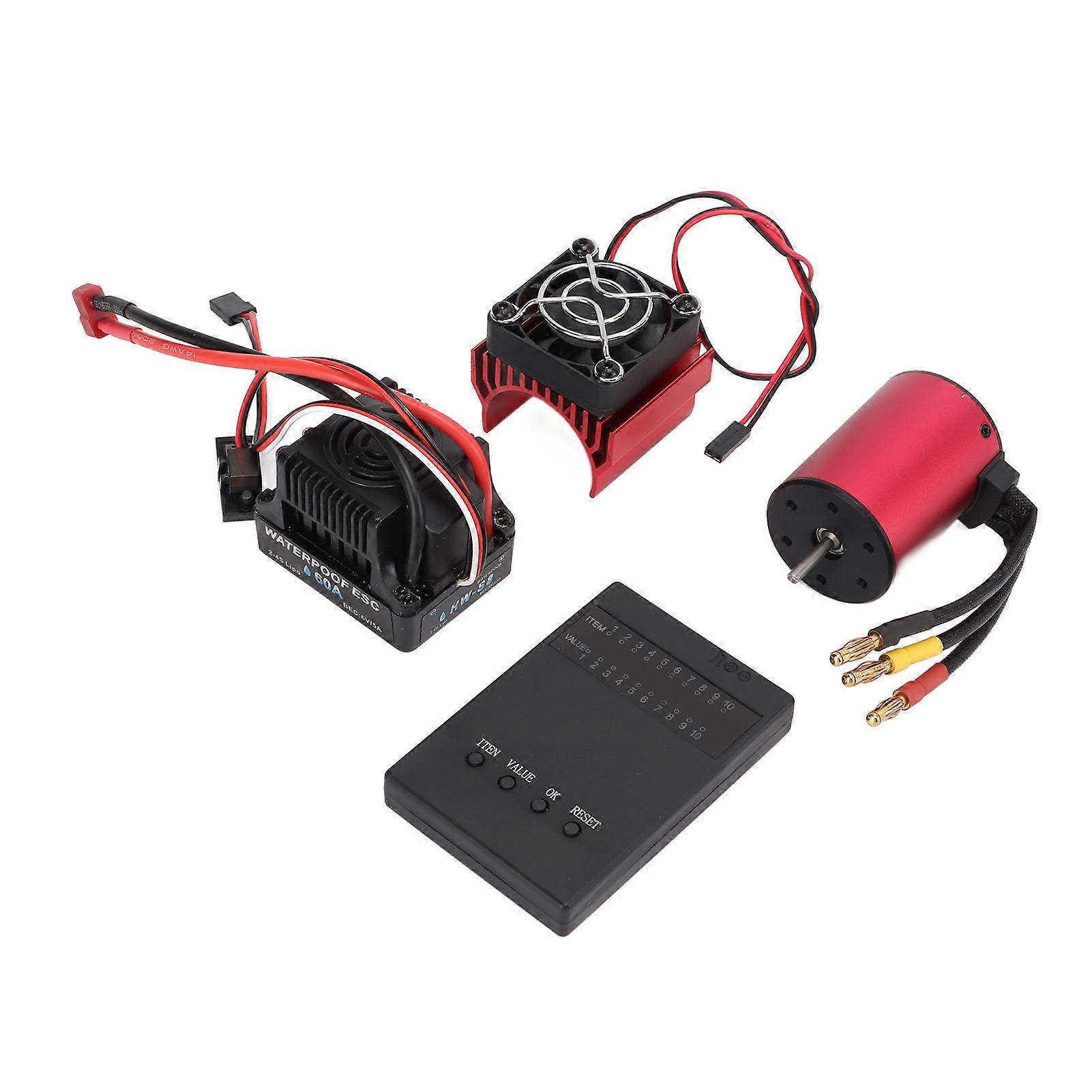 Waterproof RC S3650 5200KV Brushless Motor Set with 60A Brushless ESC Programming Card and Heat Sink for 1/10 RC Car