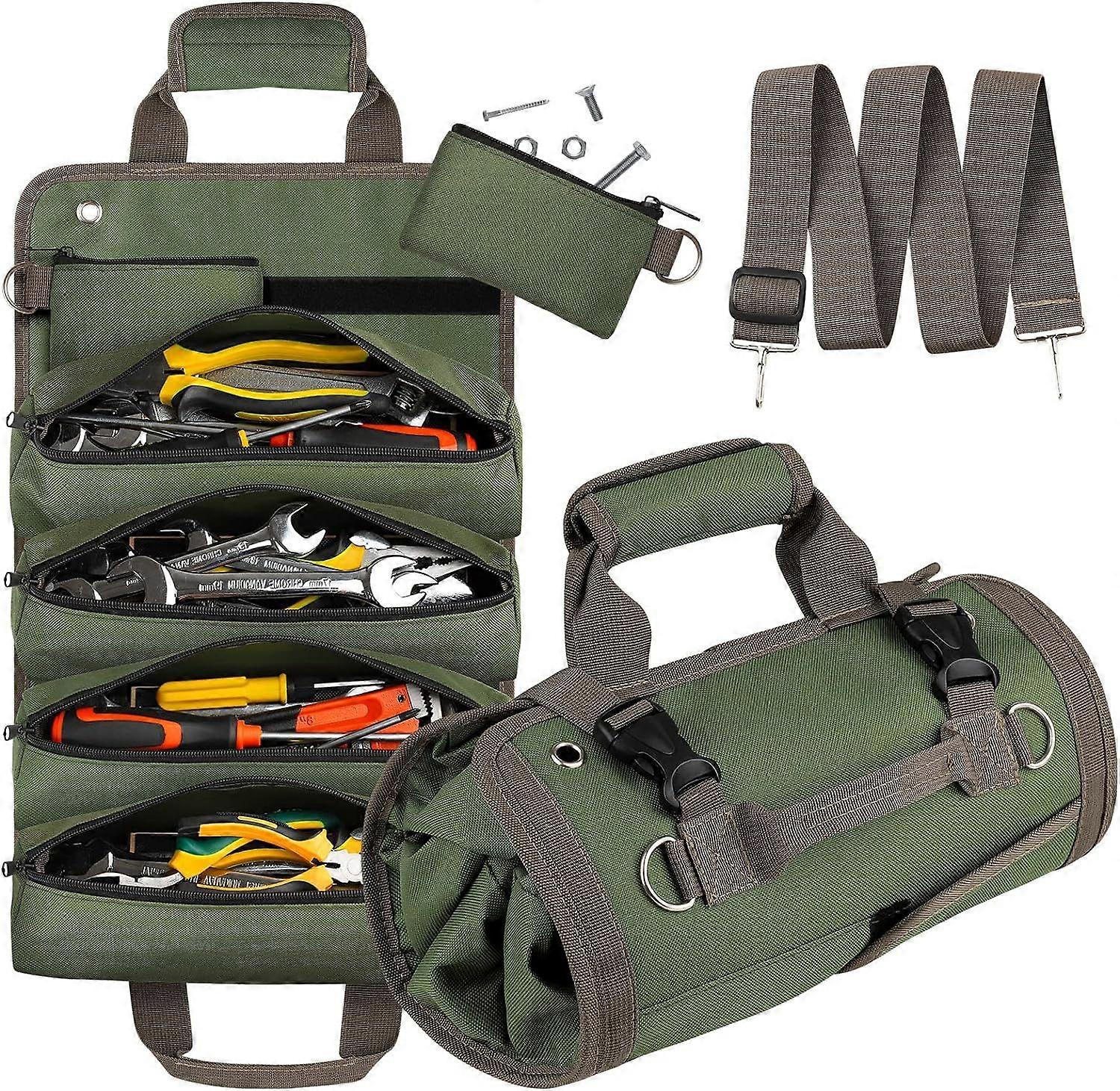 Tool Bag Roll Up, UUP Heavy Duty Tool Organizer for Men Women, Portable Tool Storage Box with 2 Detachable Zipper Pouch