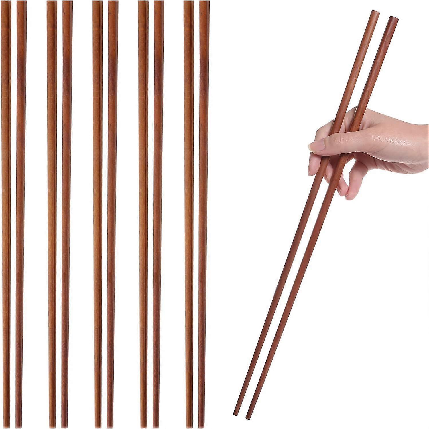 6 Pairs 16.5 inches Cooking Chopsticks, Extra Long Wooden Kitchen Frying Chopstick  Noodle Chopsticks  Red Sandalwood - Brown -