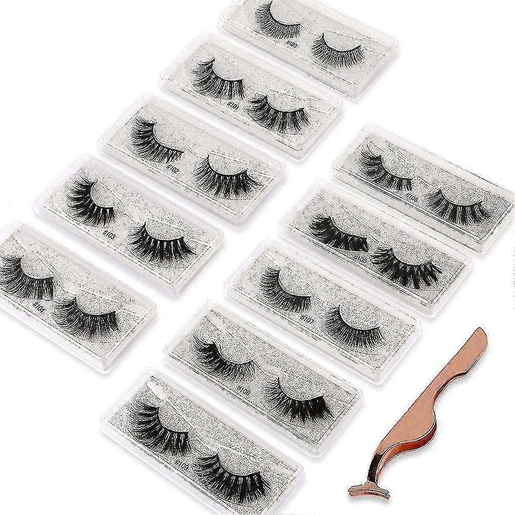 10 Pack Natural Mink 3d False Eyelashes With Applicators, Reusable And Handmade