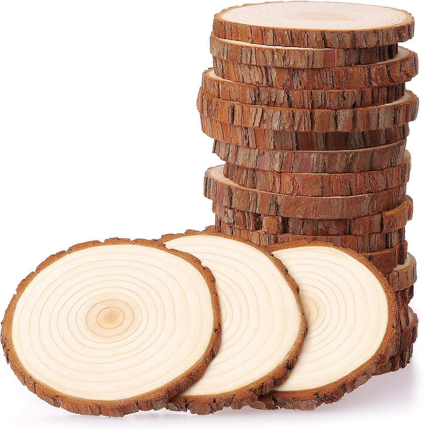 Natural Unfinished Wood Slices, Wooden Circles with Bark for Creative DIY Crafts, Upgraded Quality Assured, Smooth Surface and Moisture Controlled,