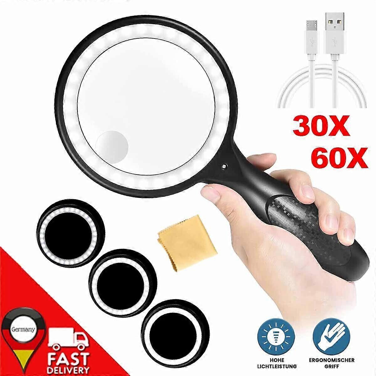 Lupa de leitura de lupa LED com iluminação de luz Lupa de joalheiro de lupa de 60x DE