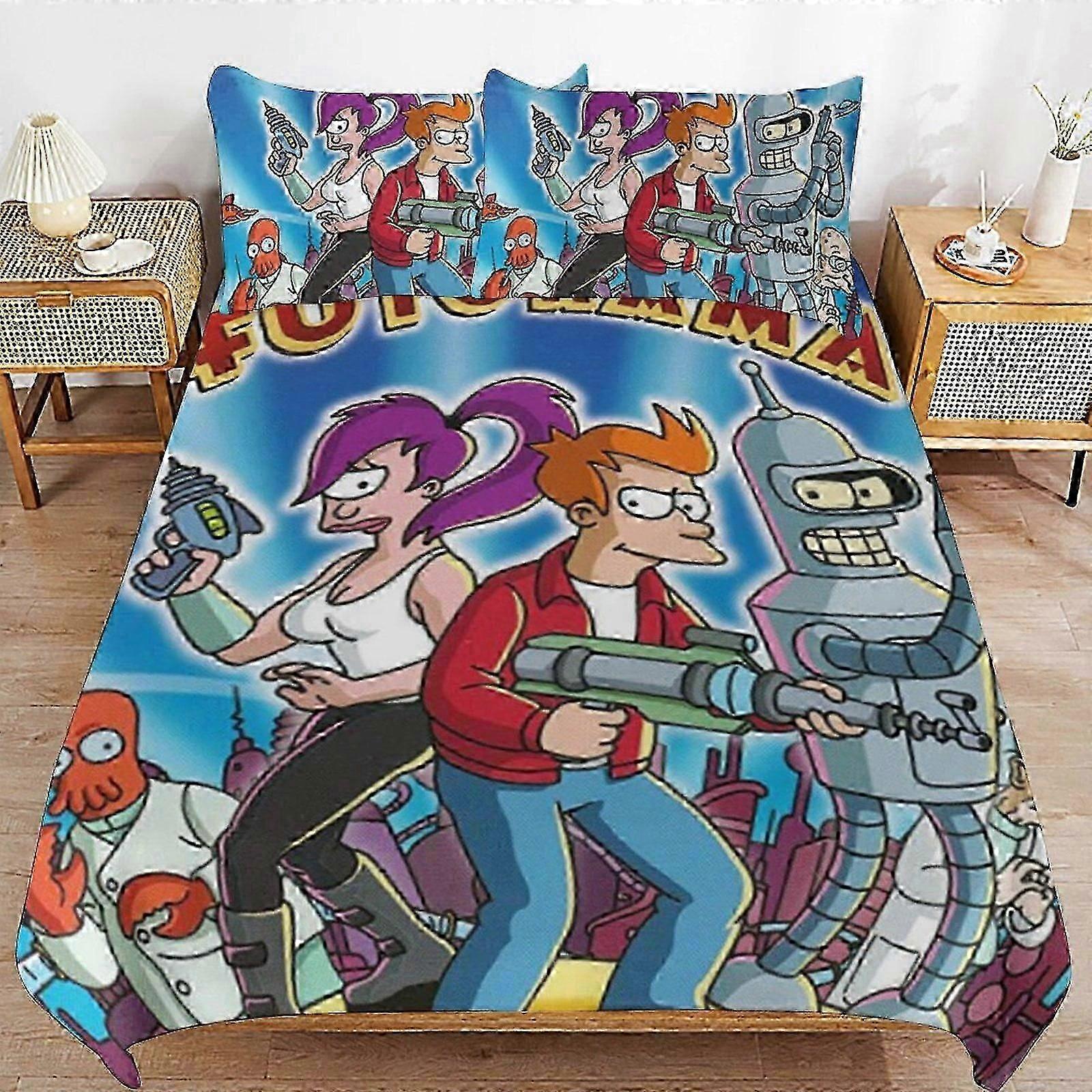 n708 Lençóis Futurama Conjunto de Edredom3 Peças Conjunto de Capa de Colcha Roupa de Cama Macia Se para Todas as Estações (1 Capa de Edredom e 2 Fronhas) Lençóis iiv708