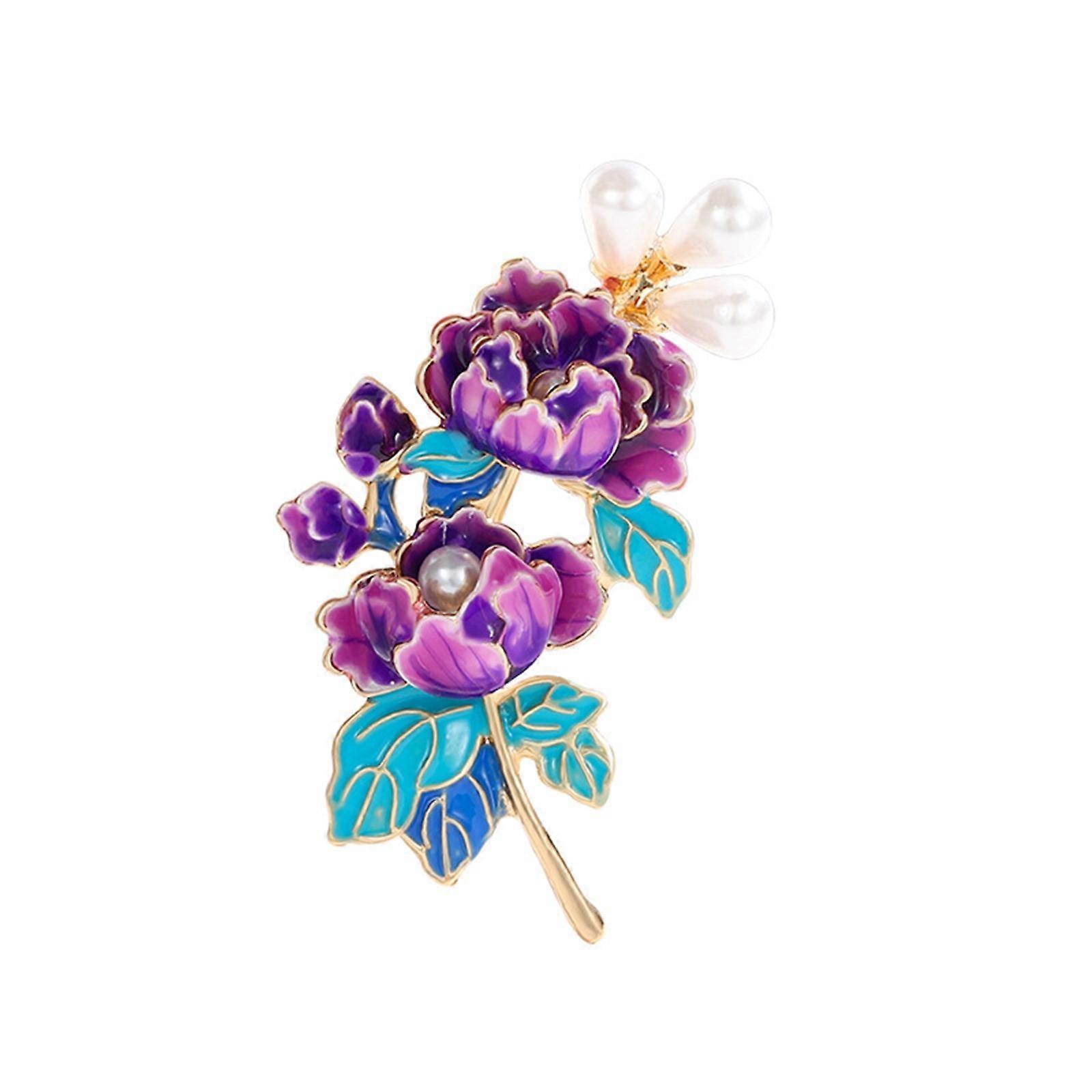 Stylish Women's Peony Brooch Pin in Vibranting Color with Pearls Accent Portable for Parties Supplies and Formal Event Purple