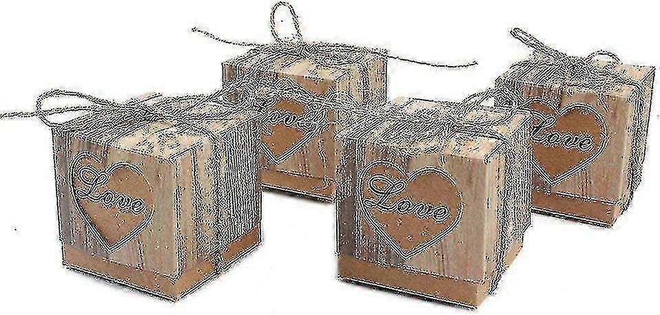 100 قطعة حلوى صالح صناديق عتيق كرافت مع خيوط الخيش ، الحب القلب التقليد لحاء حقيبة هدية لحفل زفاف عيد ميلاد zzy