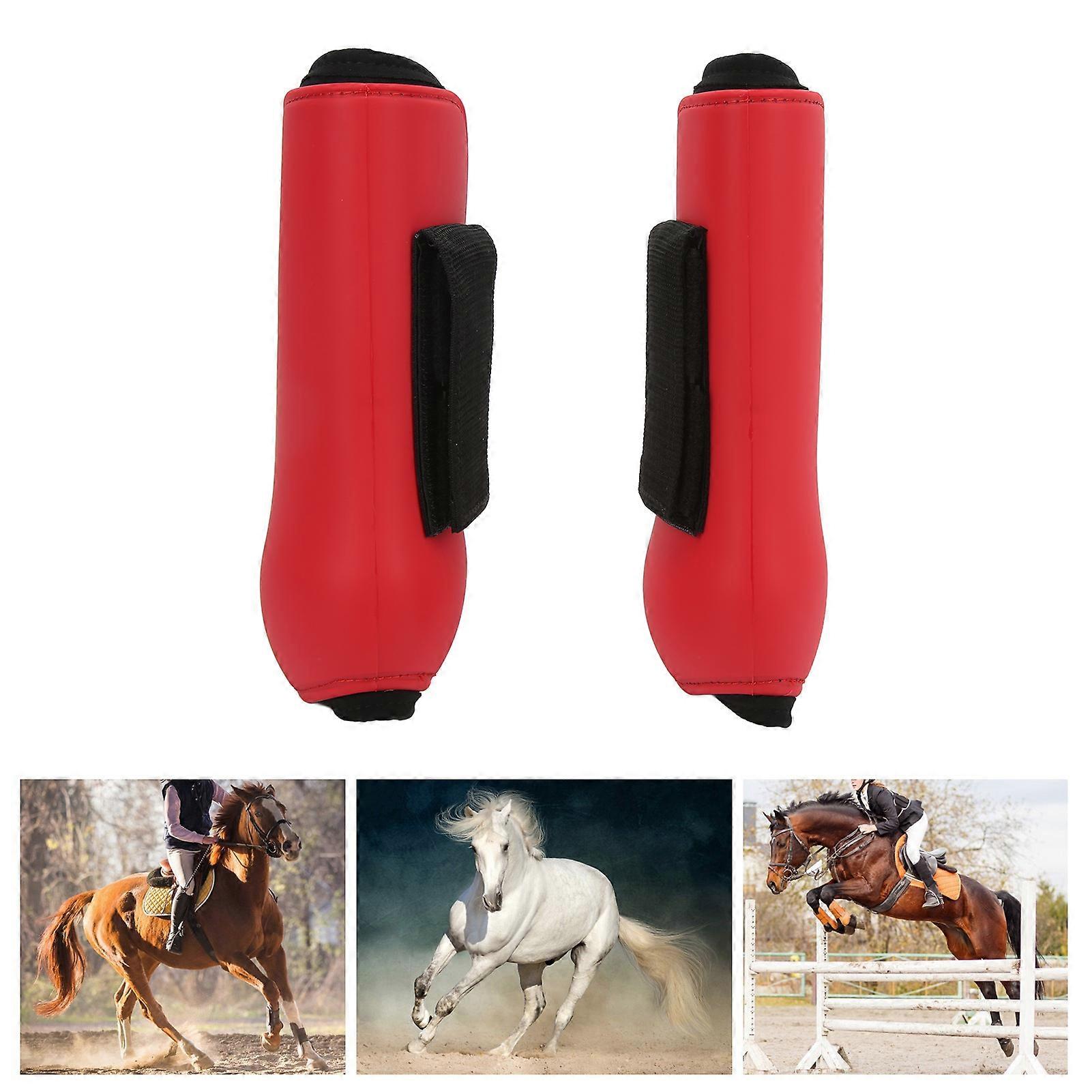 Horse Front Leg Sport Boots PU Shell Elastic Cushion Red M