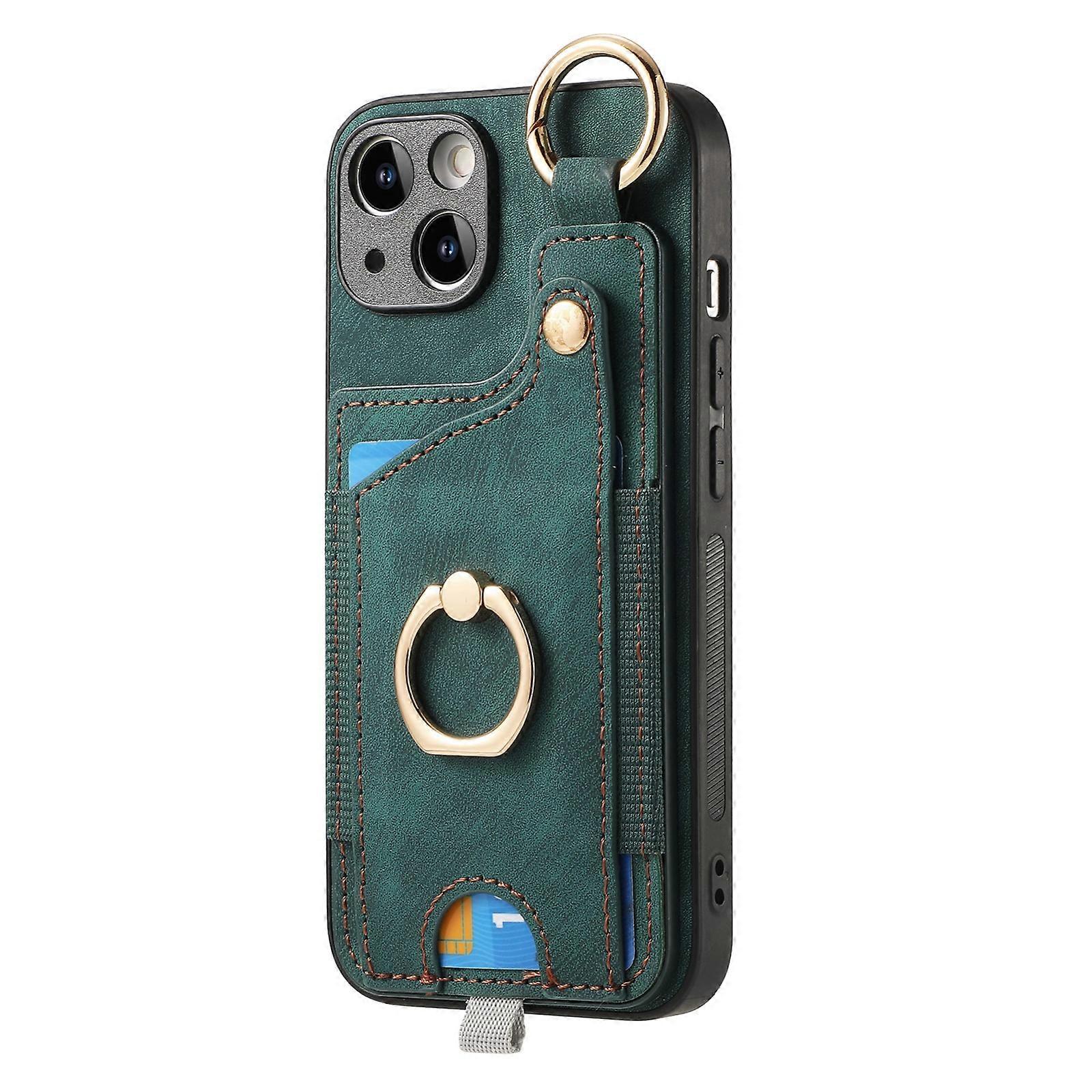 Retro Skin-feel Ring Card Bag Phone Case with Hang Loop