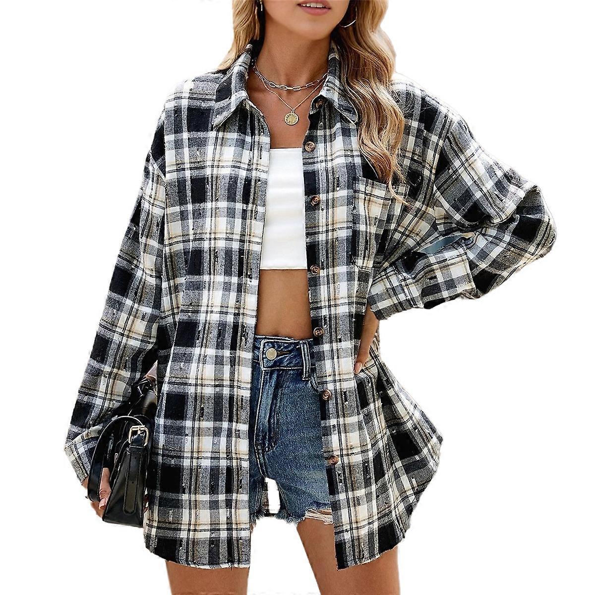 Flannel Shirts Shacket Black and White M