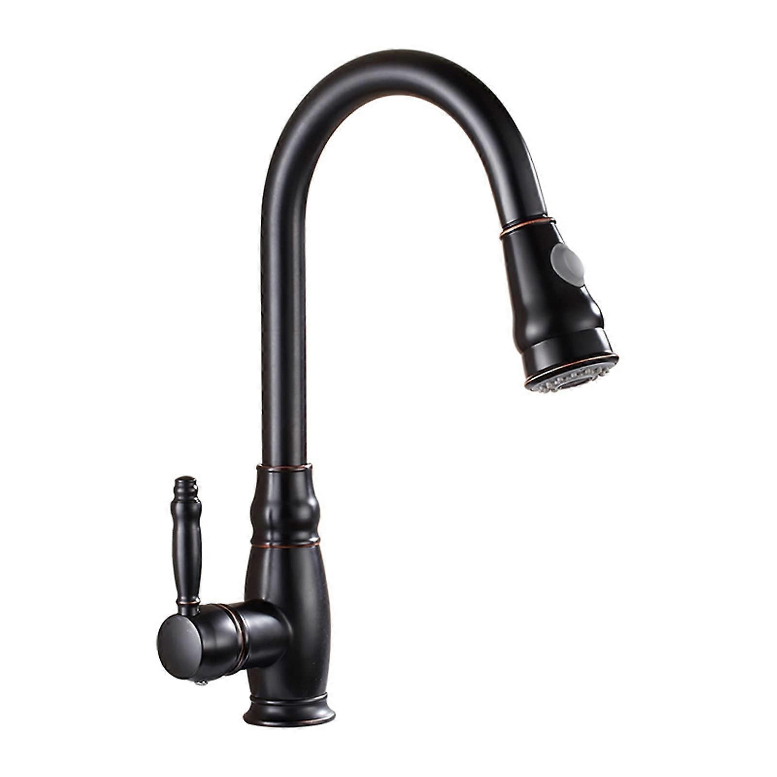 Kitchen Faucet Solid Brass Black, Pull Out Pull Down Sink Mixer Tap With Retractable Handheld Shower, Hot And Cold