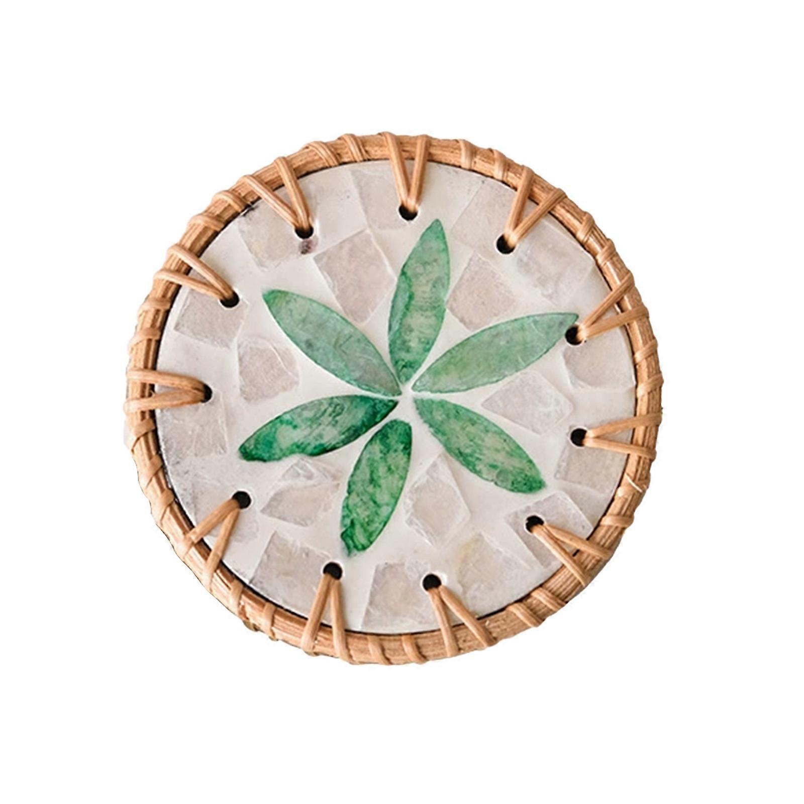 Rattan Ceramic Heat Insulating Saucer Seashell Floral Pattern Saucer Tea Saucer Coffee Table Hand Woven Non Scaldable Seashell Mats PUW6068
