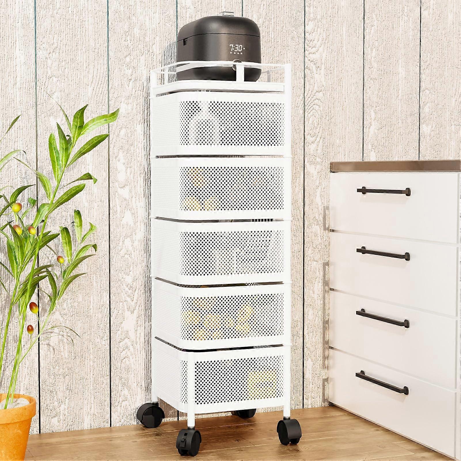 5Layer Kitchen Storage Cart, Large Storage Rack with 360 Degree Wheels, Fruit Basket Container