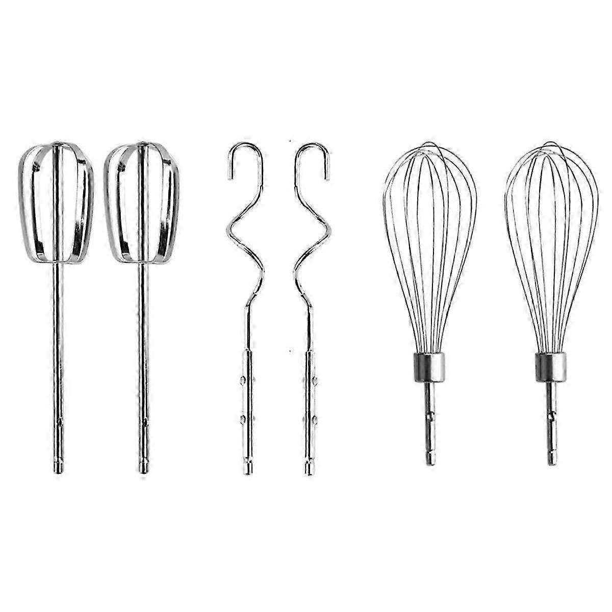 Stainless Steel Hand Mixer Accessories Set of 6 for Kitchen Baking (2 Wired Beaters,2 Whisks and 2 Dough Hooks)