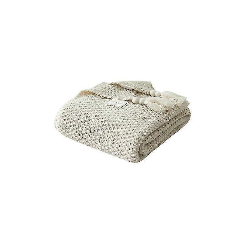 Decke, Strickdecke, Quastenstrickdecke, Sofakissen, Bett, Beige