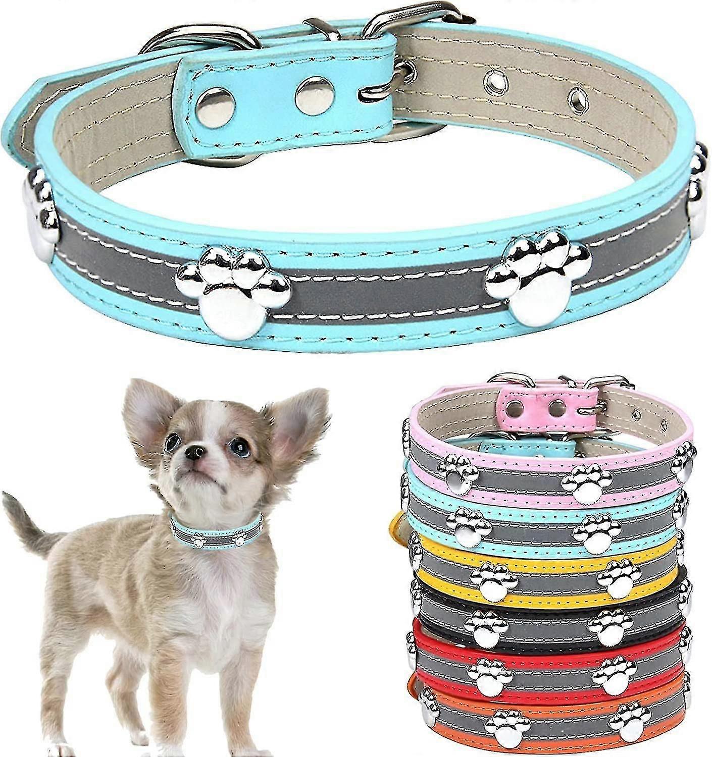 طوق الكلب العاكس مع لطيف مخلب برشام مرصع مضحك لينة بو الجلود قابل للتعديل جرو الكلب الياقات للكلاب الصغيرة والمتوسطة الكبيرة القطط الزرقاء الصغيرة (حزمة