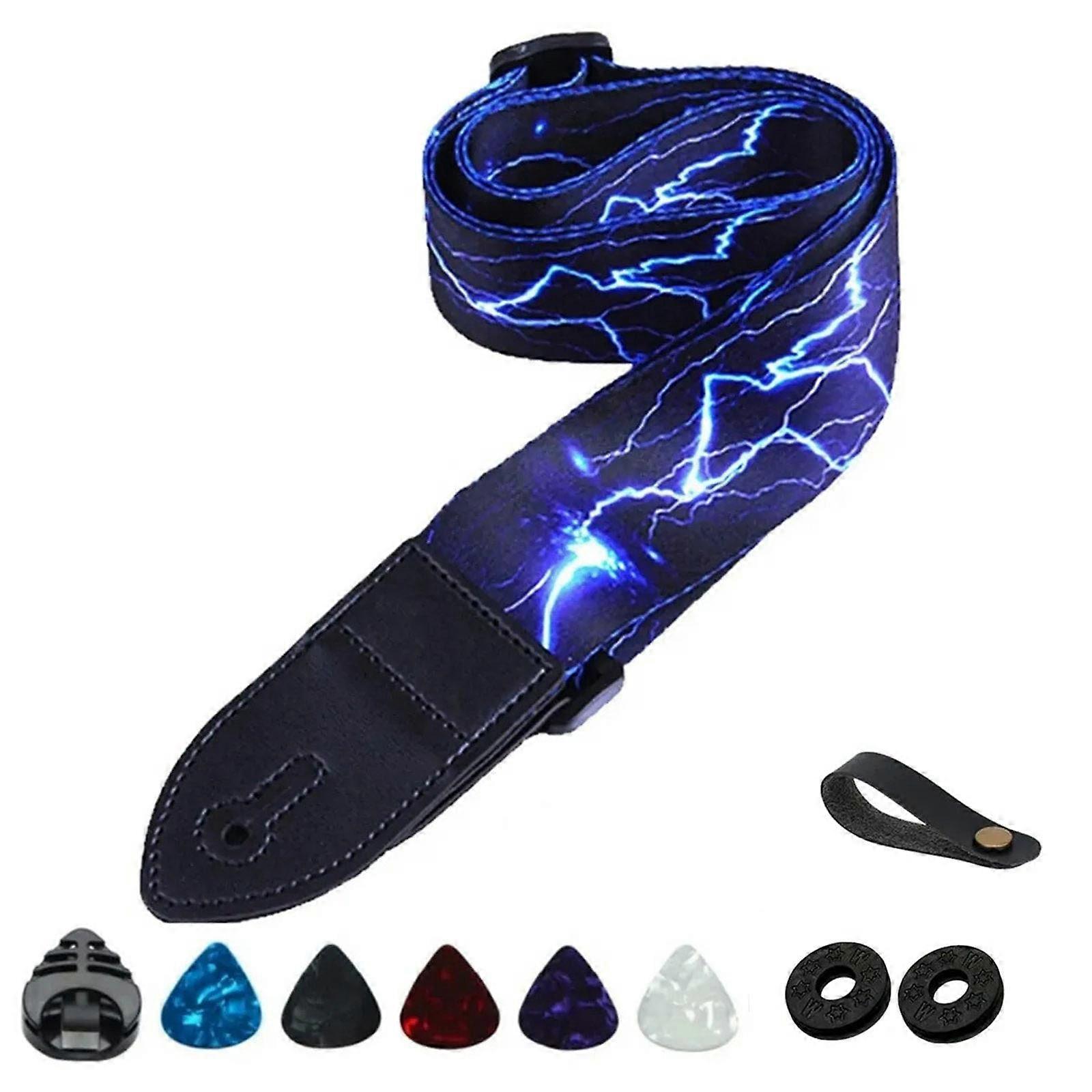 Antislip Guitar Strap Comfortable Shoulder Strap Professional Guitar Strap for Includes Picks and Strap Button  Blue