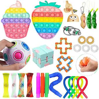 Pop It Fidget Toys Pack 27 Pieces Simple Dimple Push Pop Bubble Fidget Sensory Toys Silicone Pressure Relieving Toys Squeeze Toys For Kids Adults