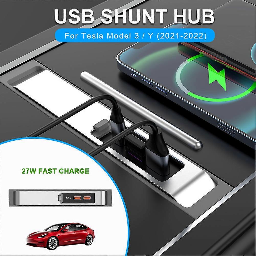 USB Hub for Tesla Model 3 Y 2021 2022 27W Fast Charger Indoor Smart USB Docking Station Hub Accessories