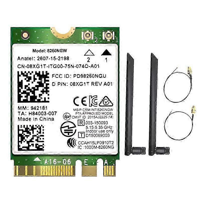 8260 8260NGW WiFi Card+2X8DB Antenna 2.4G/5Ghz 867M Bluetooth 4.2 NGFF M.2 WiFi Wireless Card Module