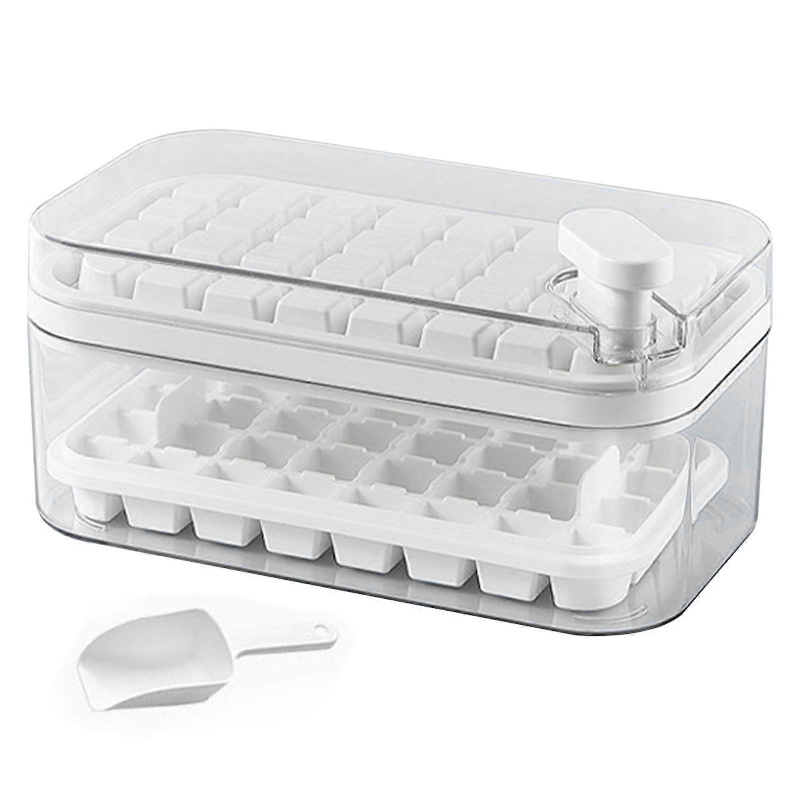 Ice Cube Tray Double Layer 64Pcs Ice Maker Box Home Press Easy Release Ice Freezer Storage Box