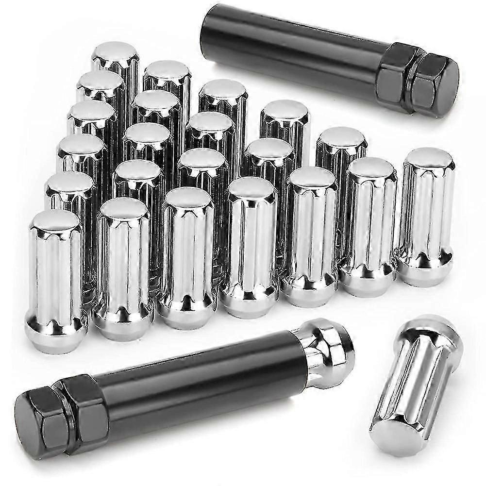 M14X1.5 Wheel Lug Nuts,24 Pieces 14mmx1.5 7 Spline Drive Awl Cone Lug Nuts 2 inch Long Black with 2