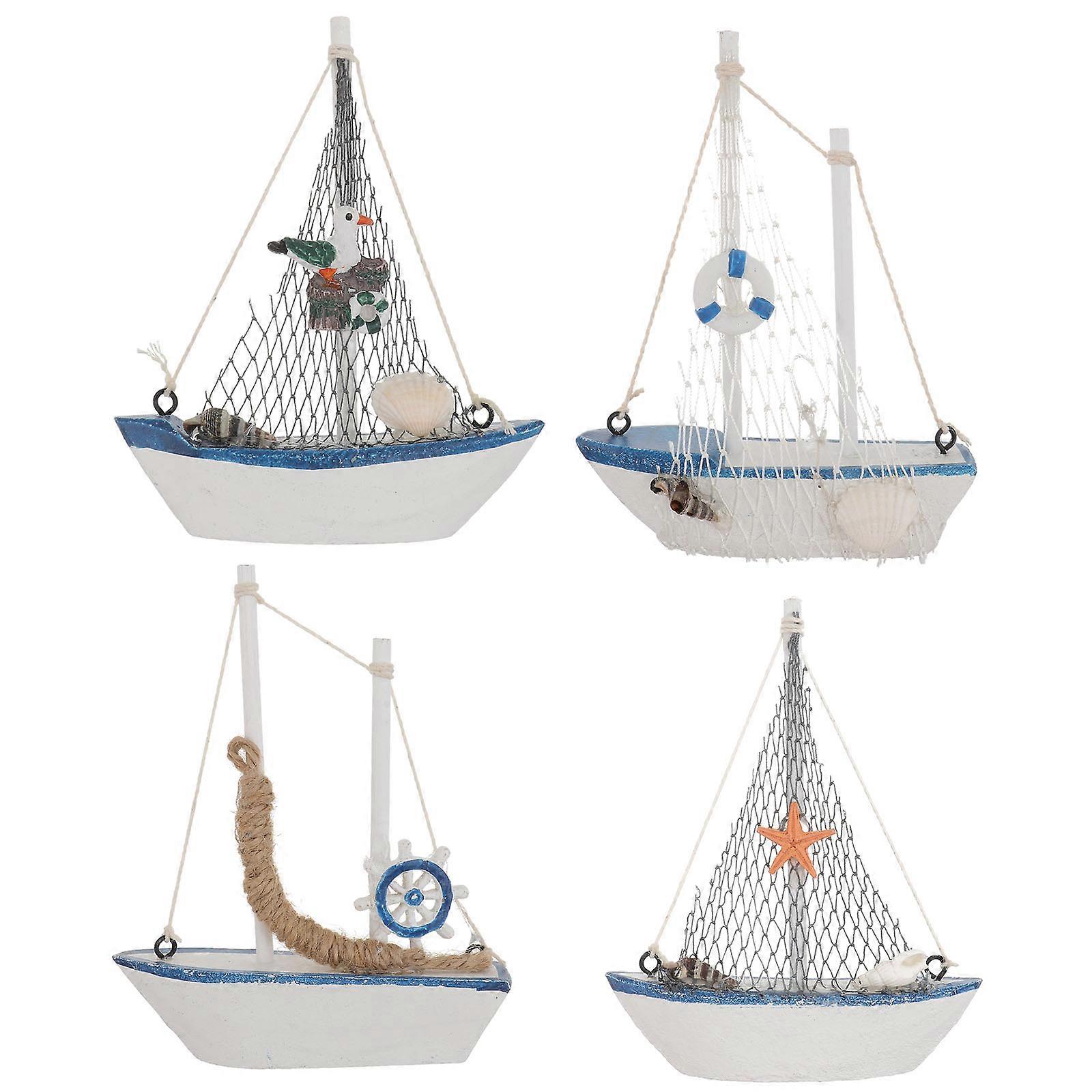 Mediterranean Sailboat Model for Decoration with Excellent Craftsmanship Assorted Color 4pcs