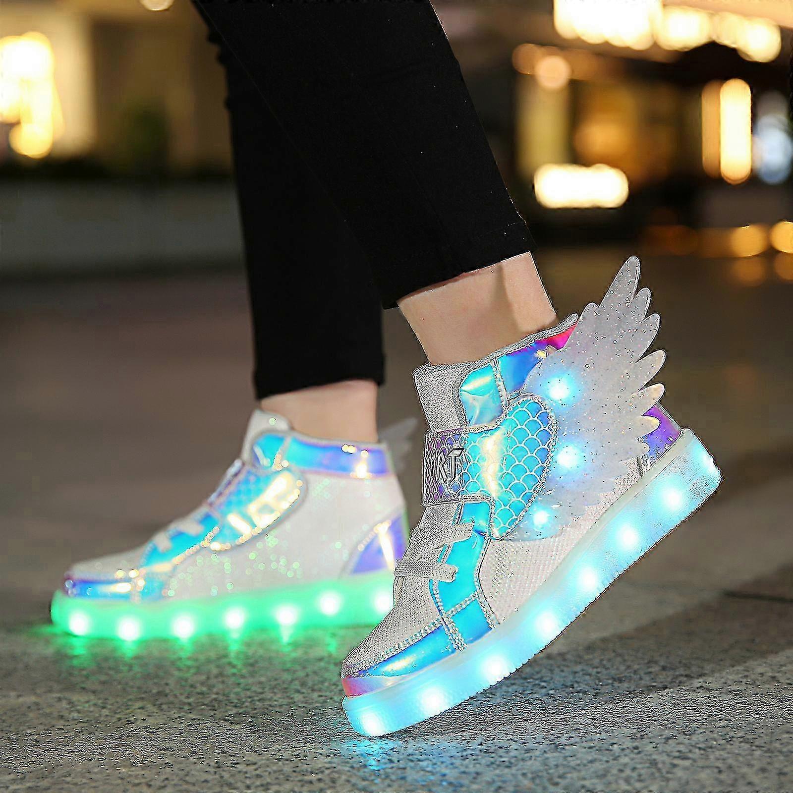 Kids Light up Shoes LED USB Charging Flashing High-top Wings Sneakers