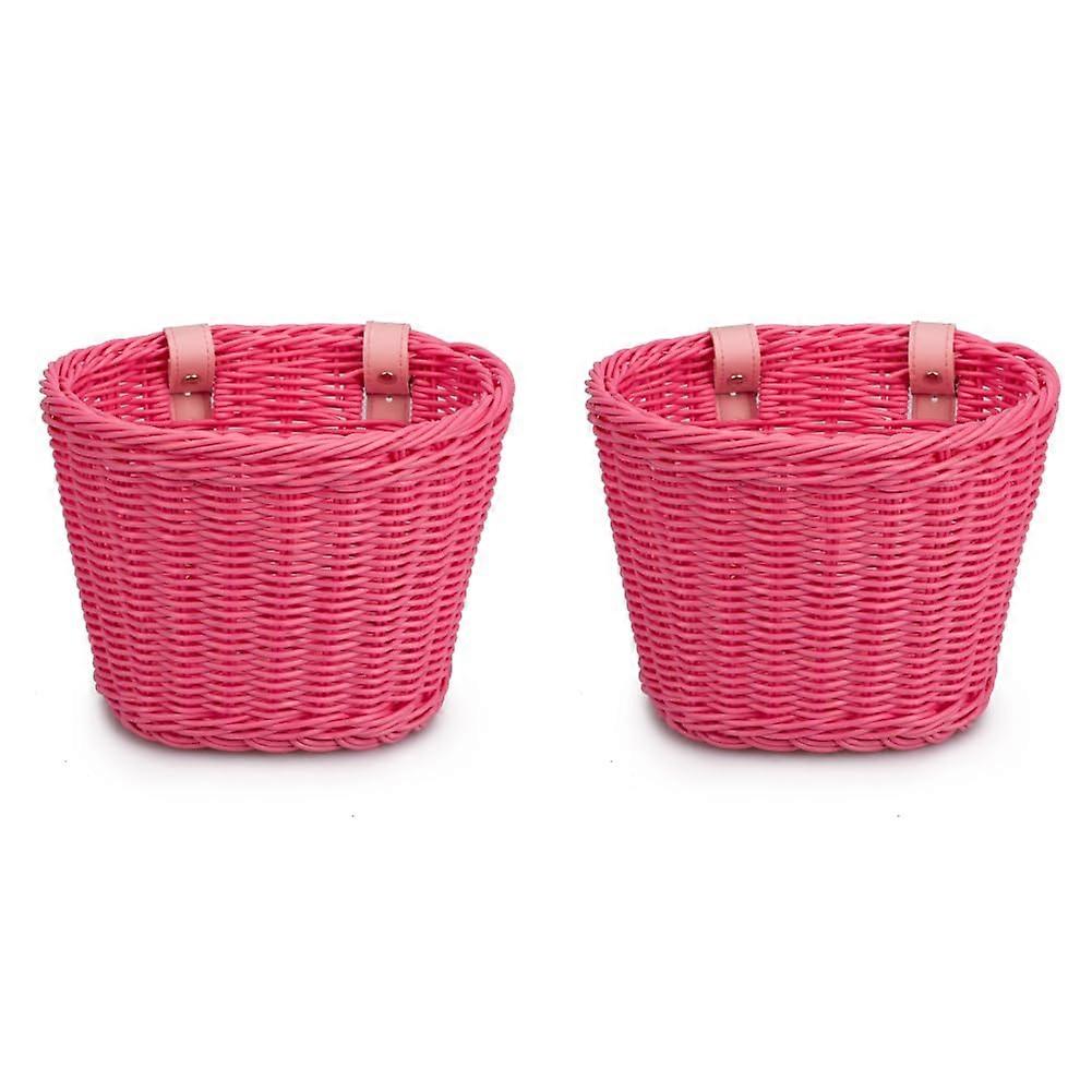 Pack of 2 's Bicycle Baskets, Braided with Leather Strap, Removable